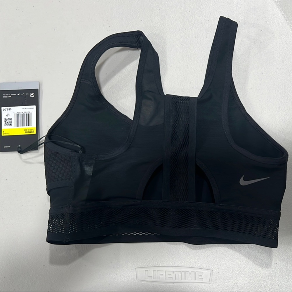 Nike Swoosh Black Mesh Sports Bra CJ0149-010 - Picture 2 of 4